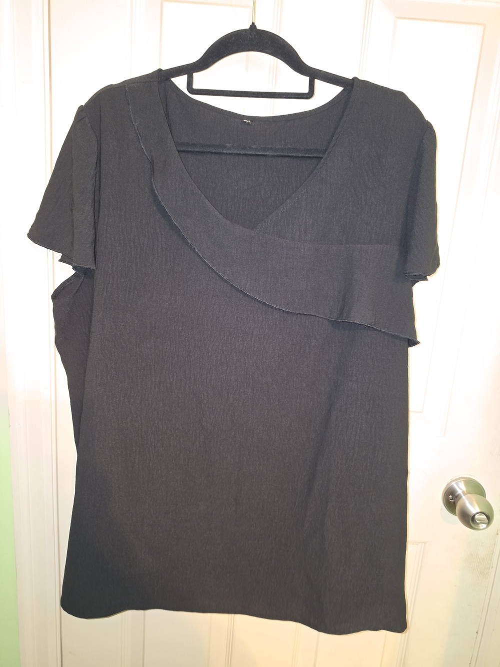 Black Ruffle Detail Short Sleeve Top